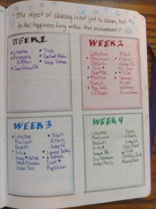 Weekly cleaning list for bullet journal